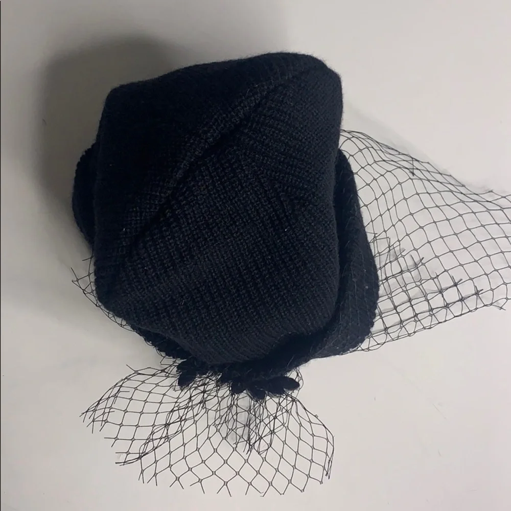Face net black Jewel embellished knit beanie cap winter